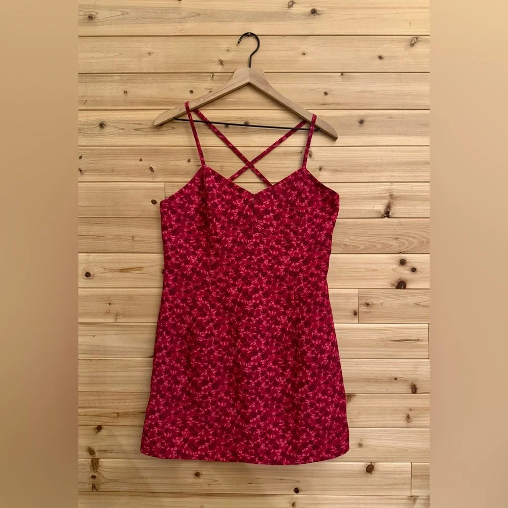 Y2K Express Large Pink Ditsy Floral Strappy Keyhole Mini Dress Romantic Party